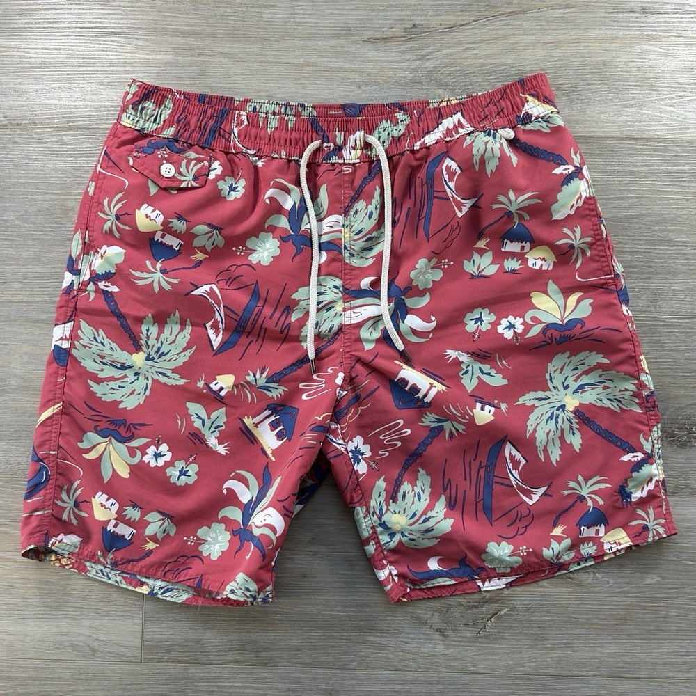Polo Ralph Lauren Swim Trunks‎ Mens Large Red Floral Tropical Shorts Lined
